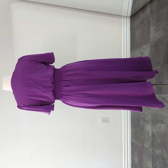 Gomorn V Neck Flounce Sleeve Handkerchief Hem Blouson Dress Purple 1X preppy - Picture 2 of 7